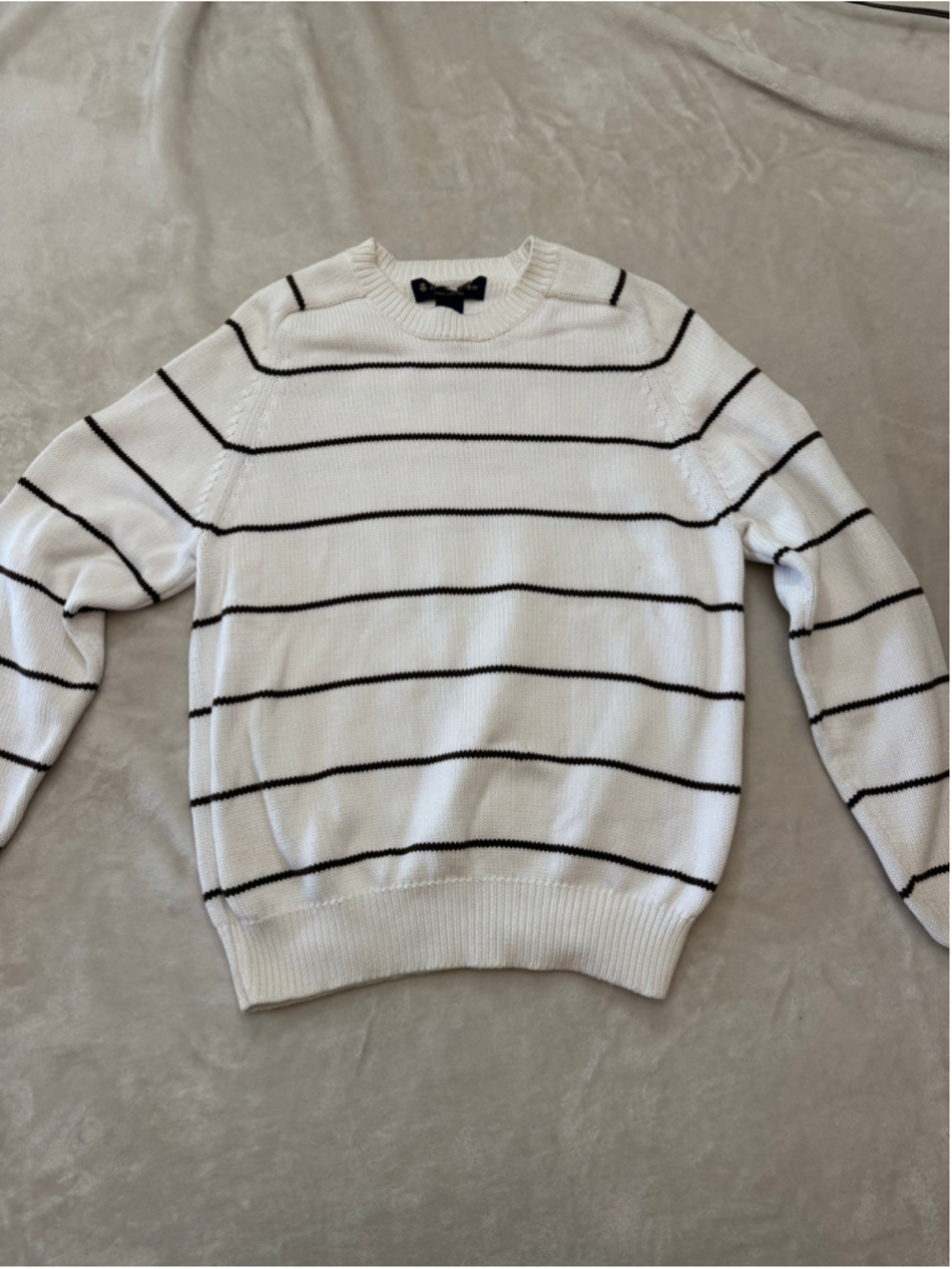Women's Brooks Brothers Pima Cotton Striped Crew Neck Sweater White Black Size S